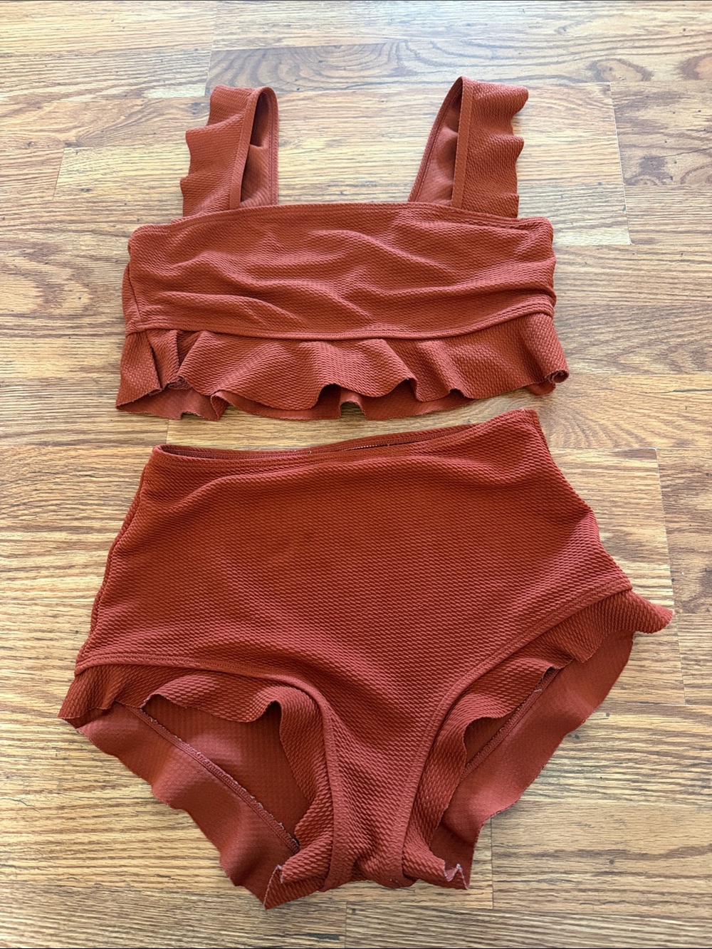 Ruffled Two-Piece Bikini Set in Rust